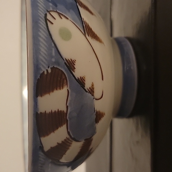 Happy Cat Fat Cat Kitten Rice or Noodle Bowl Japan Blue Brown - Picture 6 of 9